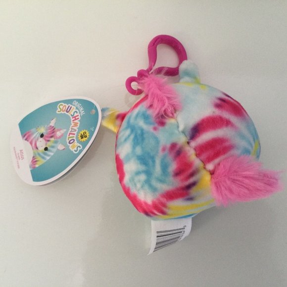 Squishmallows Clip 3.5" Atlas Unicorn Rainbow Tie Dye NWT - Picture 4 of 7